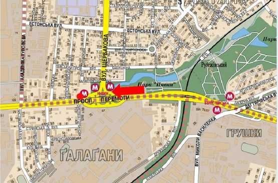 Схема рекламної площини за адресою Победы пр., 86, ст. м. "Нивки", в сторону ст.м. «Святошин»