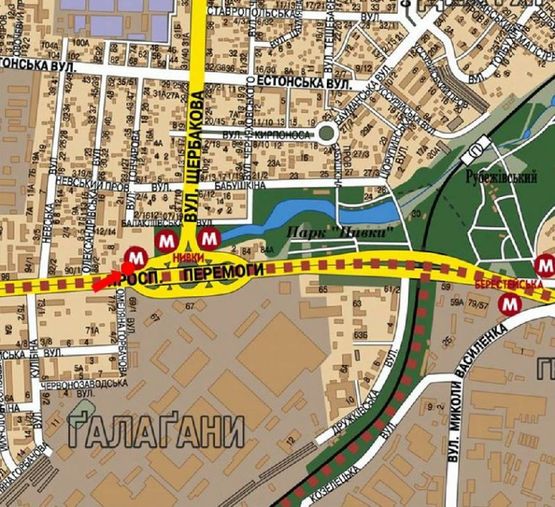 Схема рекламної площини за адресою Победы пр., 86, ст. м. "Нивки", в центр