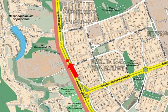 Схема рекламної площини за адресою Кольцевая дорога, разделитель, напротив супермаркетов "Ашан", "Эльдорадо", в сторону Победы пр., левая