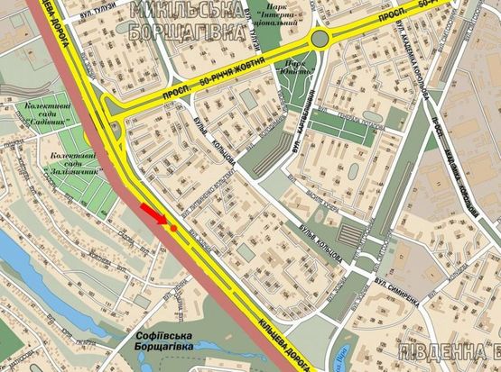 Схема рекламной плоскости по адресу Кольцевая дорога / Зодчих ул., 30, разделитель, в сторону Одесская пл., правая