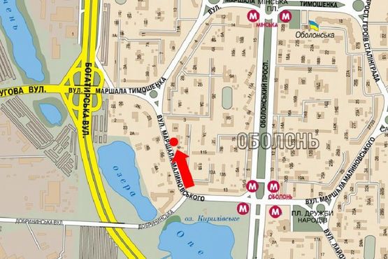 Схема рекламной плоскости по адресу Малиновского ул., 9 , возле супермаркета "Сильпо", в сторону ул. Тимошенко , ТРЦ "Караван"