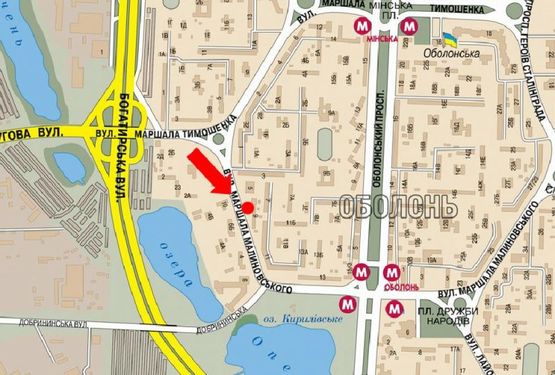 Схема рекламной плоскости по адресу Малиновского ул., 9 , возле супермаркета "Сильпо", в сторону ст. м. "Оболонь"