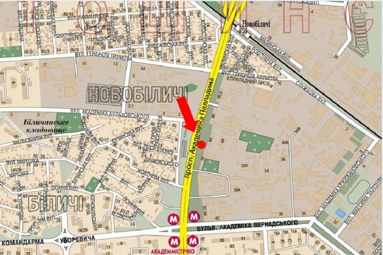 Схема рекламної площини за адресою Палладина пр., 44, в сторону пр. Победы