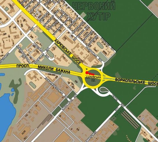 Схема рекламної площини за адресою Бажана пр. / Харьковская пл., на светофоре, на светофоре, в сторону Южного моста