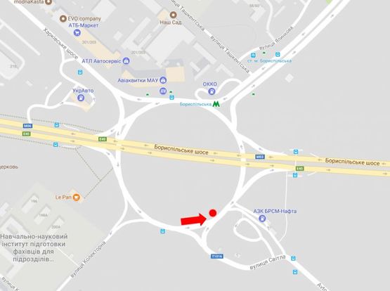 Схема рекламної площини за адресою Харьковская пл. / Светлая ул., на кольце, в сторону Борисполя, правая