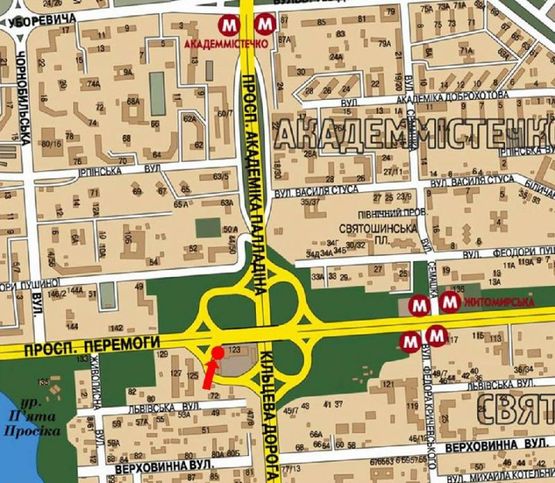 Схема рекламної площини за адресою Победы пр., 123, возле завода "Каштан", в сторону ст. м. "Житомирская"