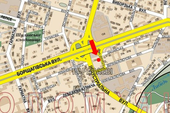 Схема рекламної площини за адресою Индустриальный пер., 2, заезд с ул. Борщаговской в сторону ул. Вадима Гетьмана