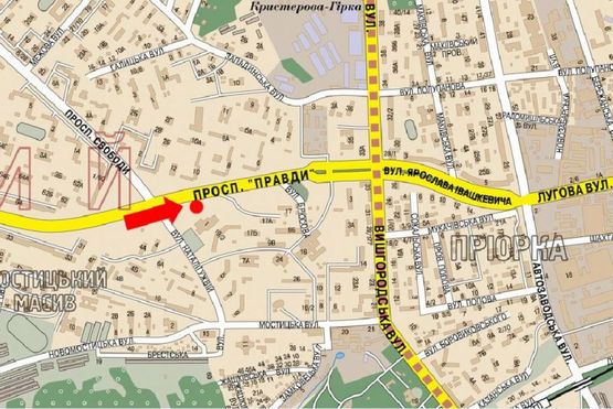 Схема рекламной плоскости по адресу Правды пр., 120 м от ул. Ужвий, в сторону ул. Ивашкевича, супермаркета "Караван"