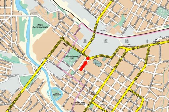 Схема рекламной плоскости по адресу Чикаленко ул. (бывш. Медведева ул.) / Шевченко ул., 1, Государственный Педагогический Университет