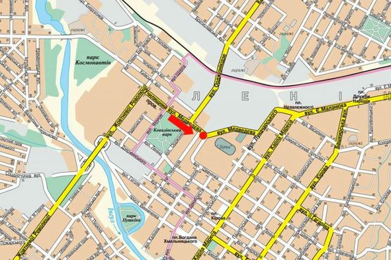 Схема рекламной плоскости по адресу Чикаленко ул. (бывш. Медведева ул.) / Шевченко ул., 1, Государственный Педагогический Университет