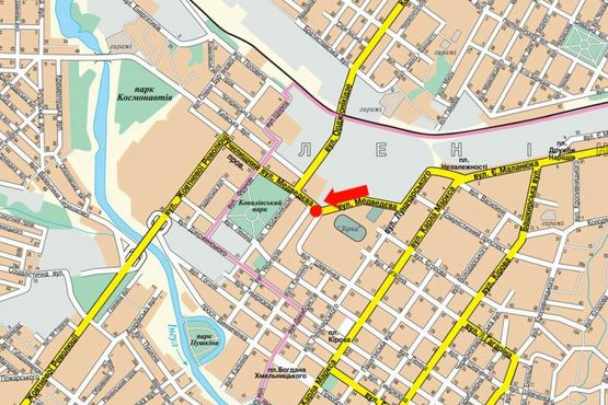 Схема рекламной плоскости по адресу Чикаленко ул. (бывш. Медведева ул.) / Шевченко ул., 1, Государственный Педагогический Университет