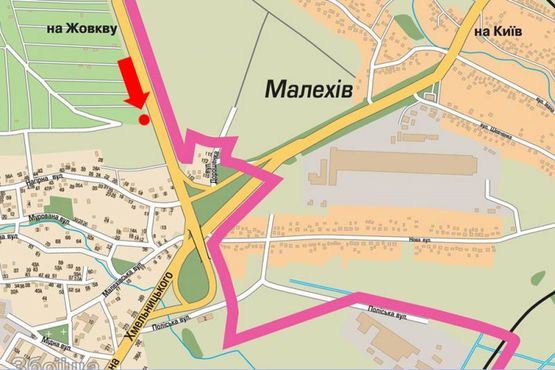 Схема рекламной плоскости по адресу Трасса Львов-Рава-Русская, с. Малехов, въезд в город