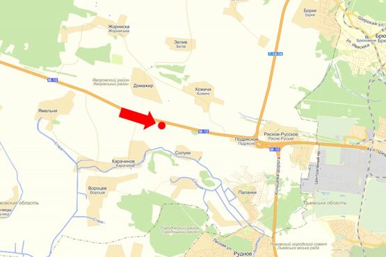 Схема рекламной плоскости по адресу Трасса Львов-Краковец, с. Подрясное, въезд в город