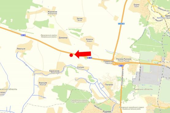 Схема рекламной плоскости по адресу Трасса Львов-Краковец, с. Подрясное, выезд из города