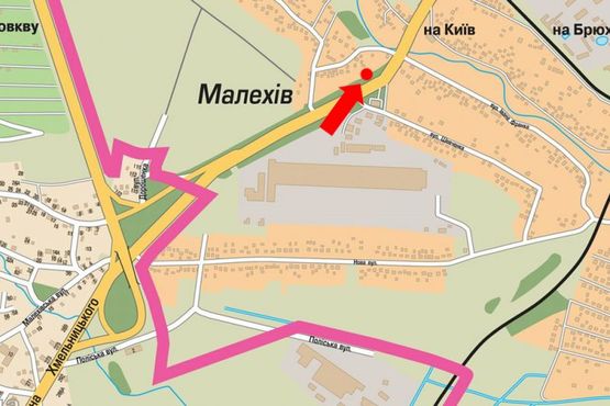 Схема рекламної площини за адресою Трасса Киев-Львов, с. Малехов, выезд из города