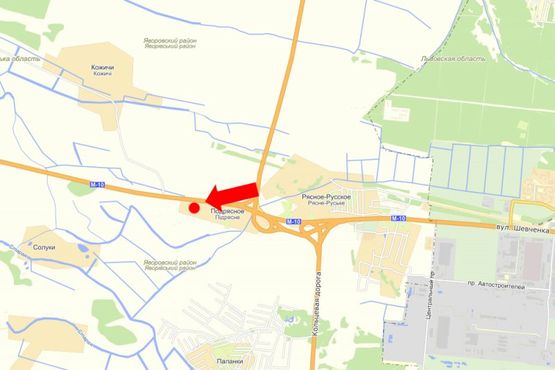 Схема рекламной плоскости по адресу Трасса Львов-Краковец, с. Подрясное, выезд из города