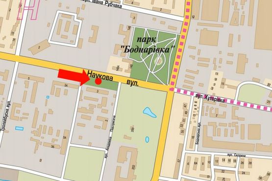 Схема рекламной плоскости по адресу Научная ул., 3, в сторону ул. Стрыйской, разделитель