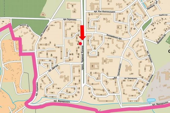 Схема рекламной плоскости по адресу Красной Калины пр-т, 74 / ул. Скрипника