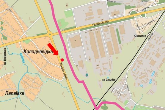 Схема рекламної площини за адресою Окружная дорога, в сторону с. Скнилов