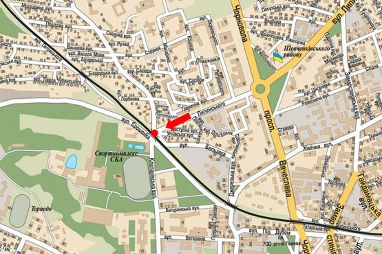 Схема рекламной плоскости по адресу Липинского ул. / Клепаровская ул. / Ерошенко ул., возле пивзавода "Львовское", ж/д мост, правый