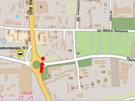 Схема рекламной плоскости по адресу Зеленая ул. / Пасечная ул., на круговой развязке, в центр