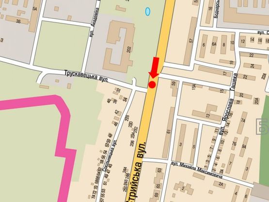 Схема рекламной плоскости по адресу Стрыйская ул., 59 / Трускавецкая ул., разделитель, из центра