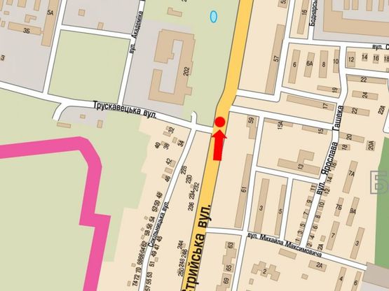 Схема рекламной плоскости по адресу Стрыйская ул., 59 / Трускавецкая ул., разделитель, в центр