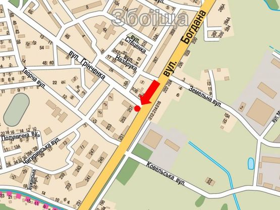 Схема рекламной плоскости по адресу Хмельницкого Б. ул. / ул. Гринченка, напротив ТРЦ "ВАМ", супермаркета "Сильпо", в центр