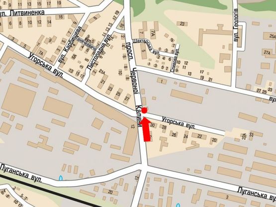 Схема рекламной плоскости по адресу Красной Калины пр. / ул. Угорская, в сторону центра, правая