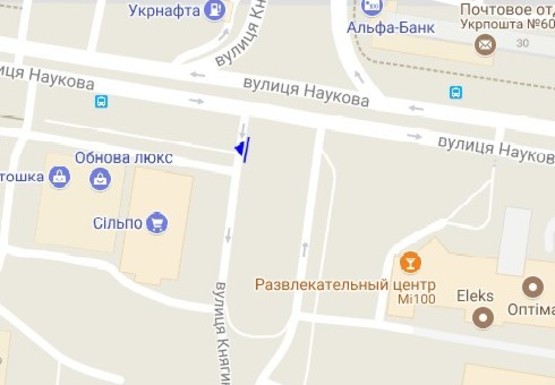 Схема рекламной плоскости по адресу Научная ул., 35, справа, ТРЦ "ВАМ", супермареты "Эльдорадо", "Сильпо"