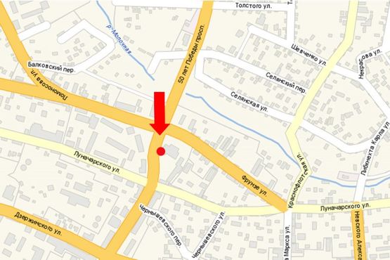 Схема рекламної площини за адресою Хмельницкого Б. пр., 1 / ул. Фрунзе