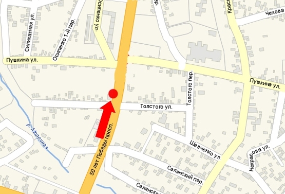 Схема рекламної площини за адресою 50-летия Победы пр. / ул. Толстого