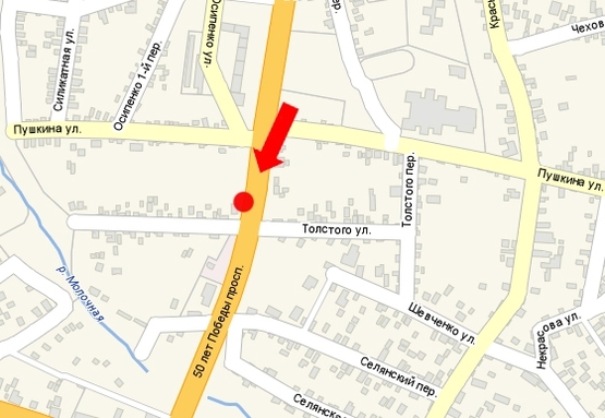 Схема рекламної площини за адресою 50-летия Победы пр. / ул. Толстого