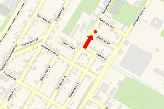 Схема рекламної площини за адресою Писарёва ул., напротив лицея, в сторону Масарика ул. (бывш. Матросова ул.)