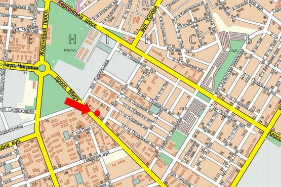 Схема рекламной плоскости по адресу Мира пр. / Школьная ул., в сторону Победы пл., ж/д вокзала, из центра