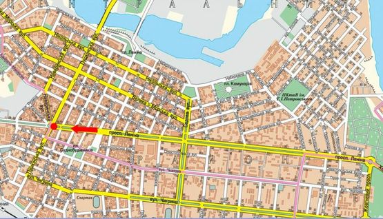 Схема рекламной плоскости по адресу Центральный пр. (бывш. Ленина пр.) / Пушкинская ул., разделитель, возле супермаркета "Эльдорадо", в сторону порта