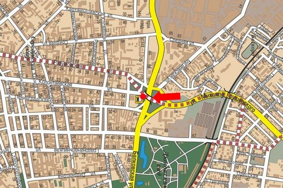 Схема рекламної площини за адресою Разумовская ул. / Калантаевская ул., возле Центрального автовокзала, в центр