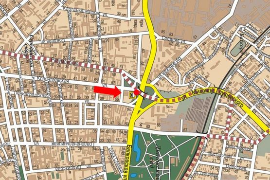 Схема рекламної площини за адресою Разумовская ул. / Калантаевская ул., возле Центрального автовокзала, из центра