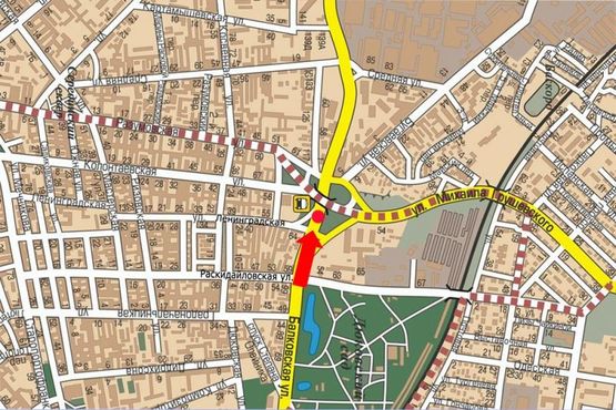 Схема рекламной плоскости по адресу Балковская ул. 54 / ул. Грушевского, разделитель, к мосту, заправка "Катрал", в сторону ул. Грушевского, правый