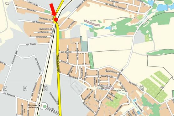 Схема рекламной плоскости по адресу Зиньковская ул. / Глебова ул., возле ж/д переезда