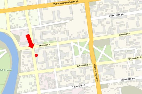 Схема рекламной плоскости по адресу Полтавская ул., 107 / Соборная ул. (бывш. Ленина ул.), возле супермаркета