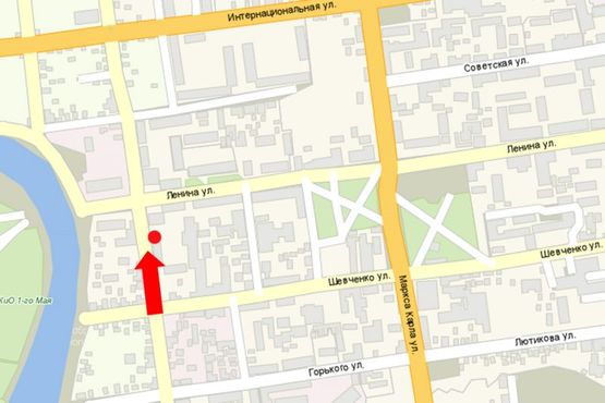 Схема рекламной плоскости по адресу Полтавская ул., 107 / Соборная ул. (бывш. Ленина ул.), возле супермаркета