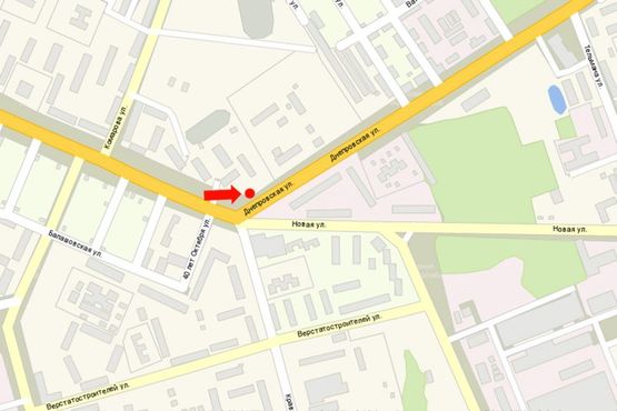 Схема рекламної площини за адресою Днепровская ул. / ул. Новая, на светофоре, возле ПТУ №43