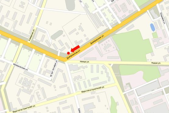 Схема рекламної площини за адресою Днепровская ул. / ул. Новая, на светофоре, возле ПТУ №43