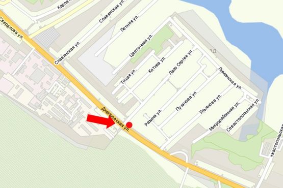 Схема рекламной плоскости по адресу Днепровская ул. / Теплая ул. (бывш. Лазо ул.), на светофоре, возле сш.№20