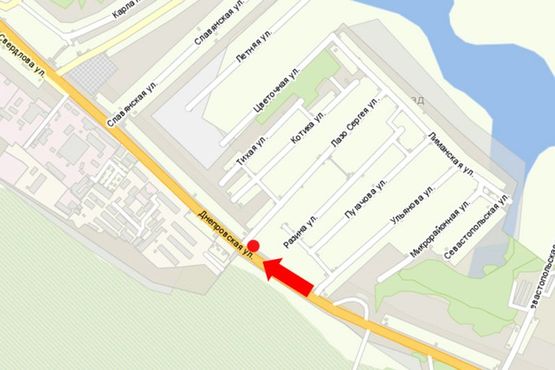 Схема рекламной плоскости по адресу Днепровская ул. / Теплая ул. (бывш. Лазо ул.), на светофоре, возле сш.№20