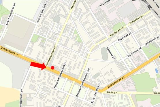 Схема рекламной плоскости по адресу Днепровская ул., 547 / Западнодонбасская ул. (бывш. Ленинградская ул.), возле супермаркета "АТБ"