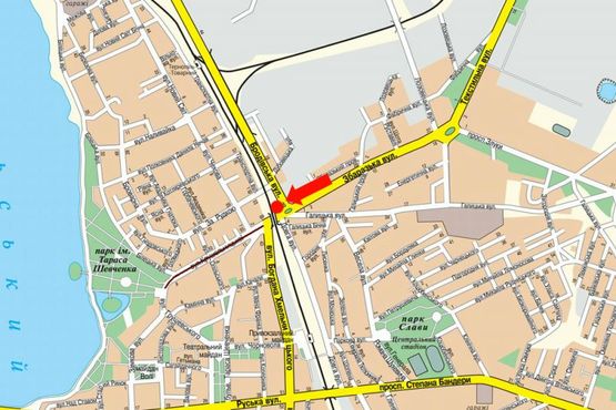 Схема рекламной плоскости по адресу Збаражская ул., / Крушельницкой ул., возле ж/д моста