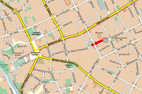 Схема рекламной плоскости по адресу Небесной сотни ул. (бывш. ул. Московская) / ул. Лятошинского, возле центрального рынка "Житний", нижний