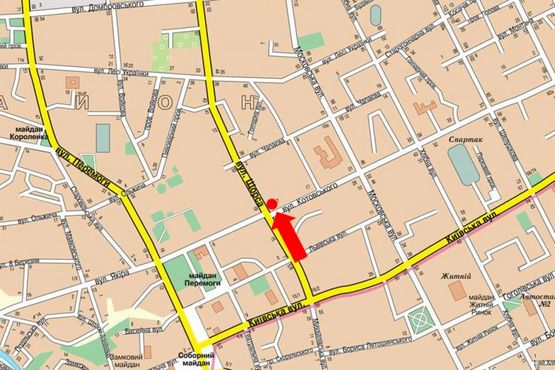 Схема рекламной плоскости по адресу Покровская ул. (бывш. ул. Щорса) ул. / Грушевского ул. (бывш. ул. Котовского)